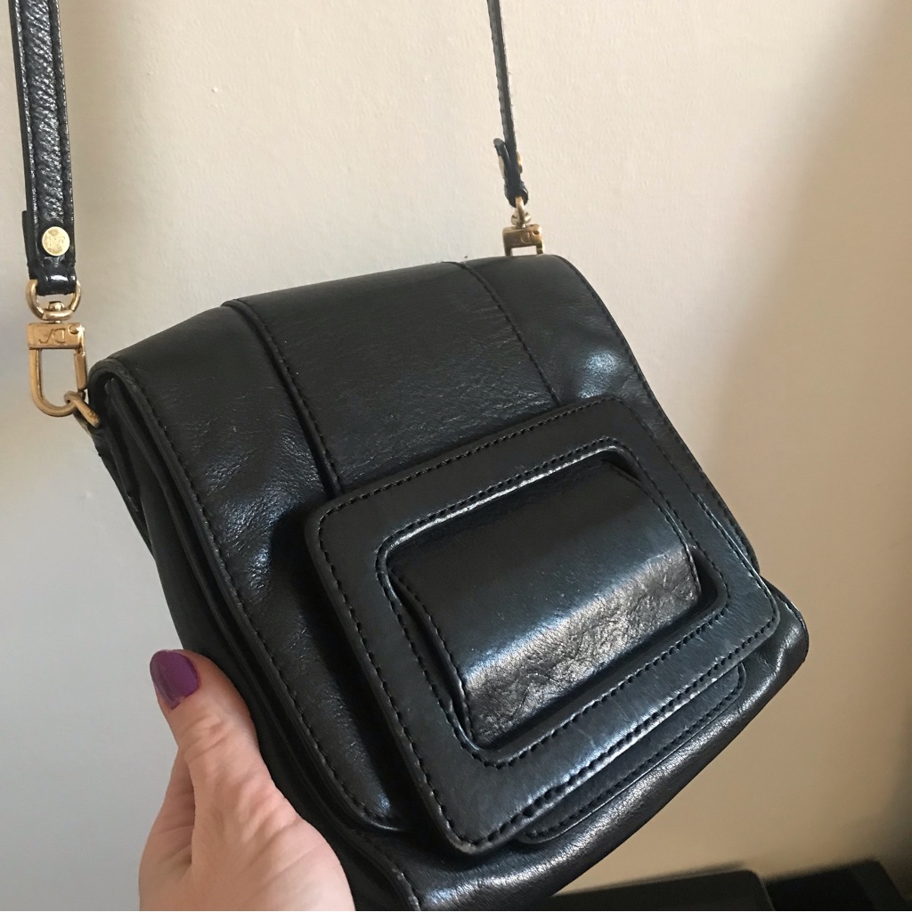 Dvf Black Leather Large Buckle Square Shoulder Handbag Bag